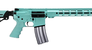Bushmaster ORCII Pro 5.56 NATO 16" Barrel, Robin's Egg Blue Cerakote, M4 Carbine Aqua/Black Synthetic Stock, Aqua Hogue BFG Grip, 30rd Mag