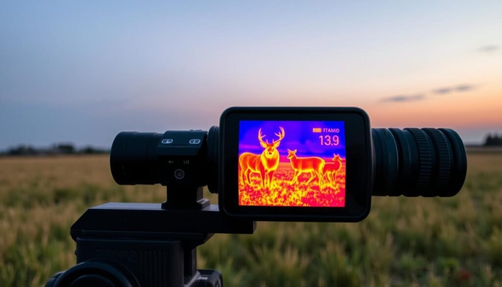 Thermal imaging scope showing heat signature of wildlife