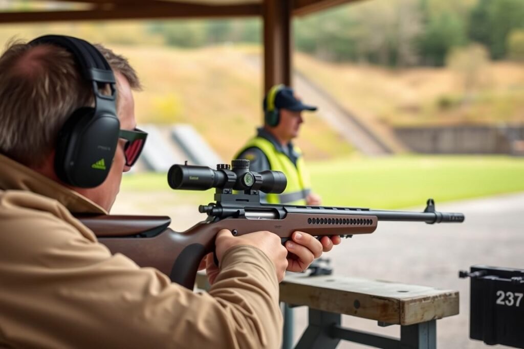UK shooter following safety protocols while zeroing a rifle at a range