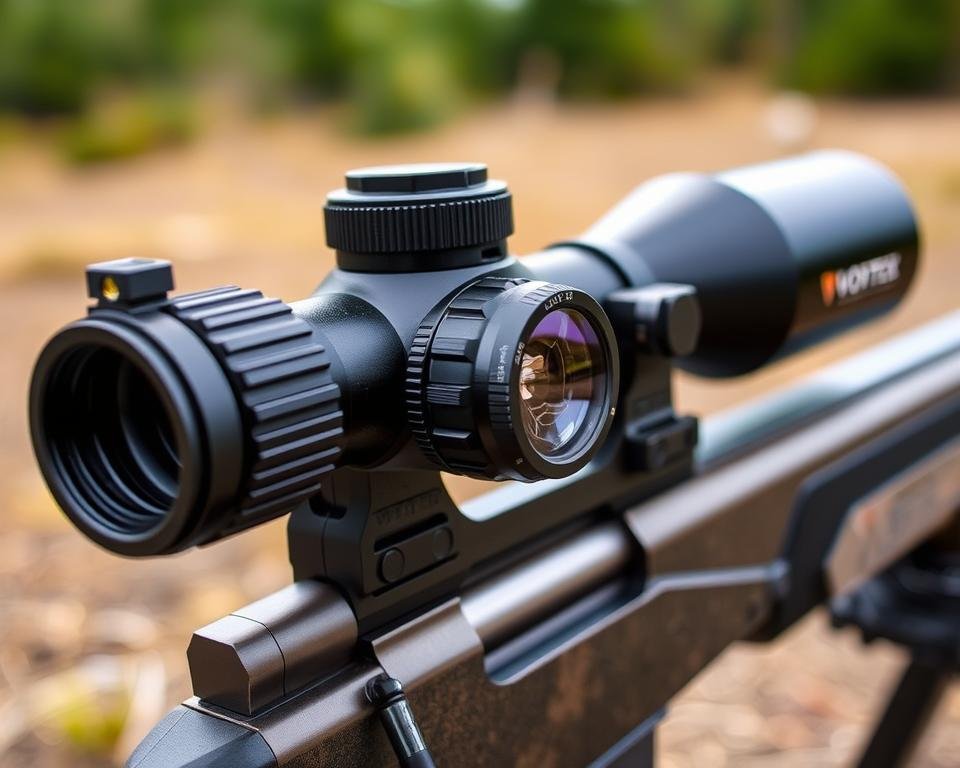 Vortex Viper HD rifle scope mounted on a hunting rifle showing the clear glass and precise turrets